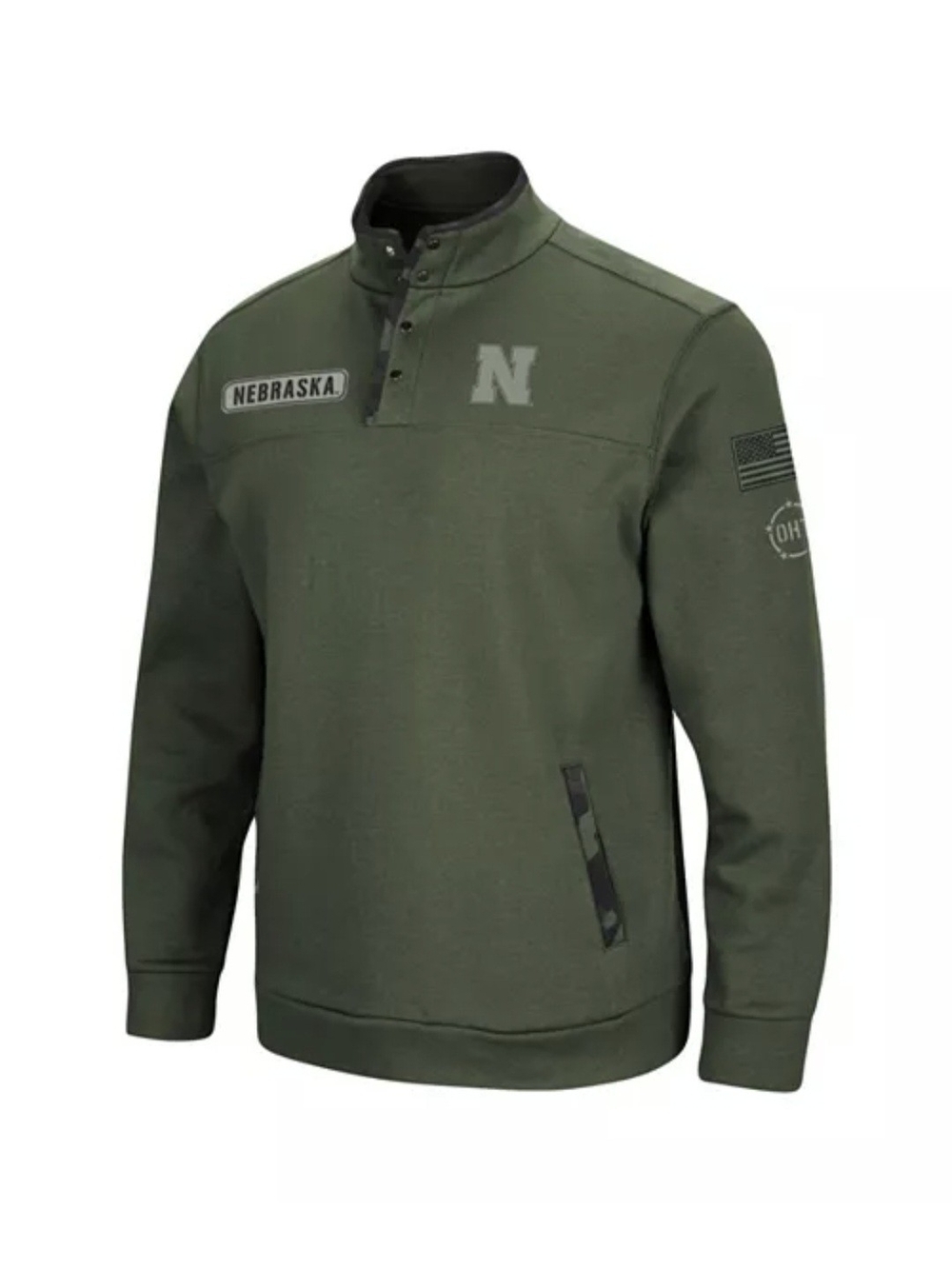 Nebraska Olive Green Men's Snap-Neck Pullover
